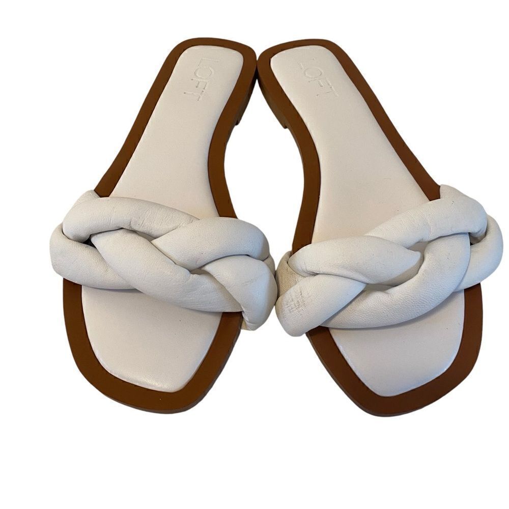 Loft White Leather Padded & Braided Slides in Size 6.5
